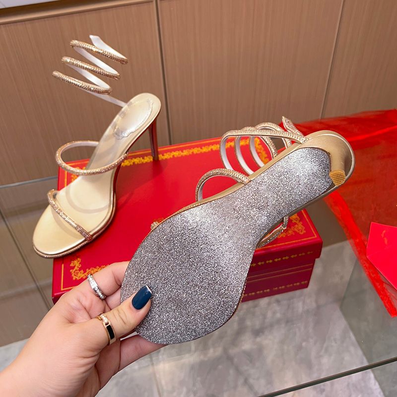 Designer Shoes Snake Strass stiletto Heels sandals Evening shoes women high heeled Luxury Designers Ankle Wraparound shoe factory footwear - 8 of 8