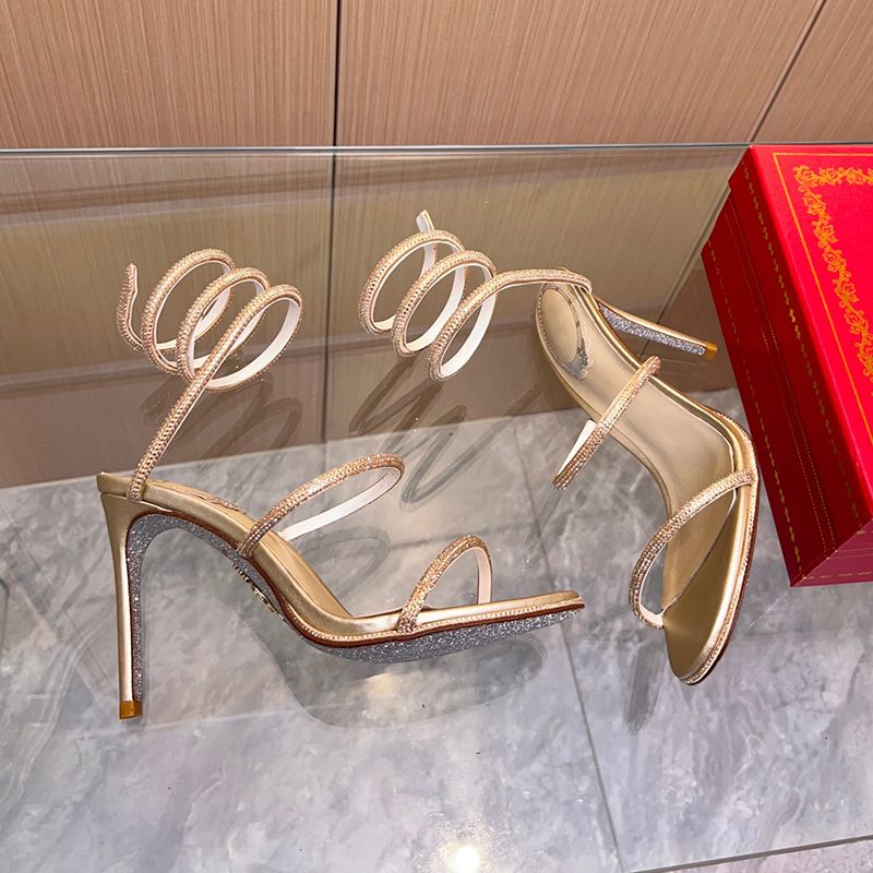 Designer Shoes Snake Strass stiletto Heels sandals Evening shoes women high heeled Luxury Designers Ankle Wraparound shoe factory footwear - 5 of 8