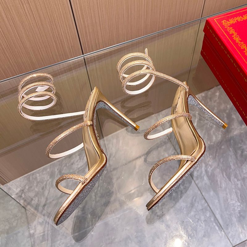 Designer Shoes Snake Strass stiletto Heels sandals Evening shoes women high heeled Luxury Designers Ankle Wraparound shoe factory footwear - 6 of 8