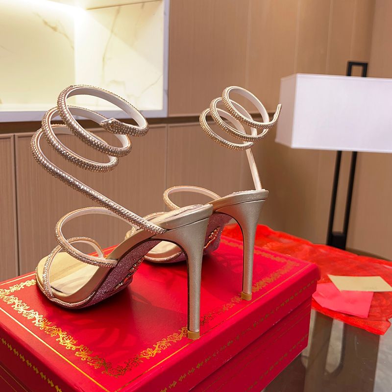 Designer Shoes Snake Strass stiletto Heels sandals Evening shoes women high heeled Luxury Designers Ankle Wraparound shoe factory footwear - 4 of 8