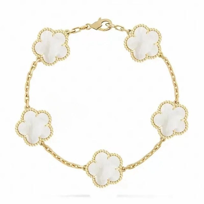 Luxury 4 Four Clover Necklace Luxury Designer Jewelry Set Pendant Necklaces Bracelet Stud Earring Women Christm Valentine's Day Birthday Gift Gold Flower Necklace - 8 of 9