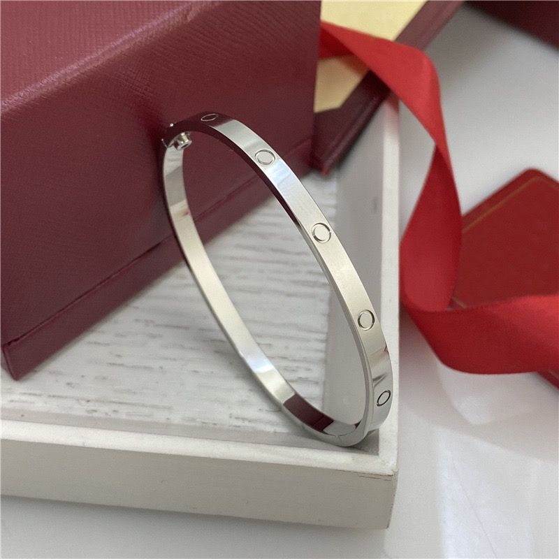 4MM Screw narrow Designer Jewelry Classic Gold Bangle 18K Gold Plated Titanium Steel Diamond for Women Men Bracelets Silver luxury Jewelry Designers 16 to 19 size - 3 of 6