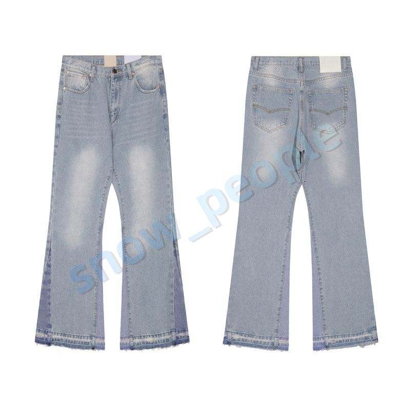 Mens Designers Flared Jeans Hip Hop Spliced men jeans Distressed Ripped Slim Fit Denim Trousers Mans Streetwear Washed Pants Size S-XL - 2 of 8