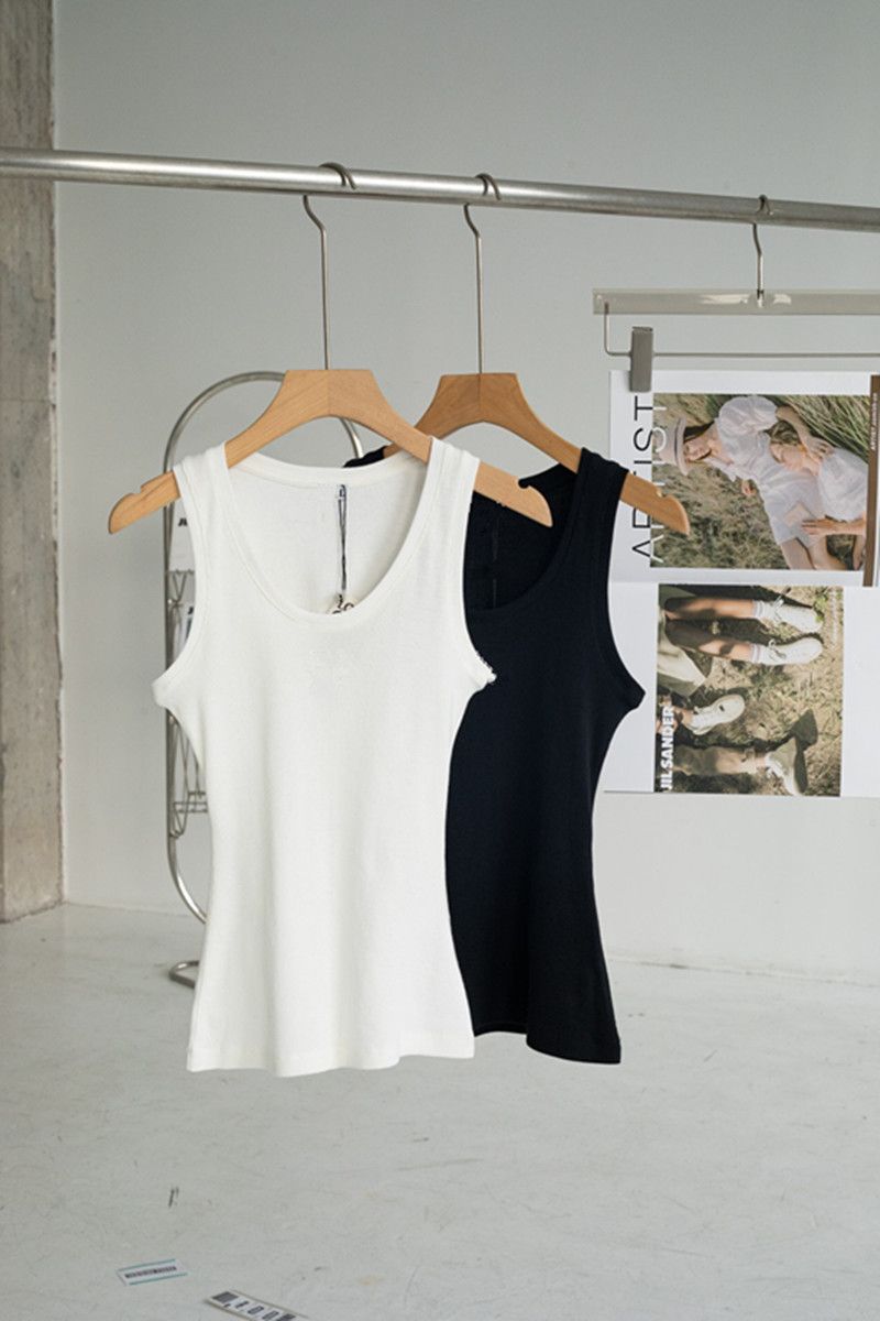 Designer tank top women tanks camis anagram-embroidered cotton-blend tank tops designer vest ladies solid vintage t shirt femme mens tanktop asian size s-xl - 2 of 9