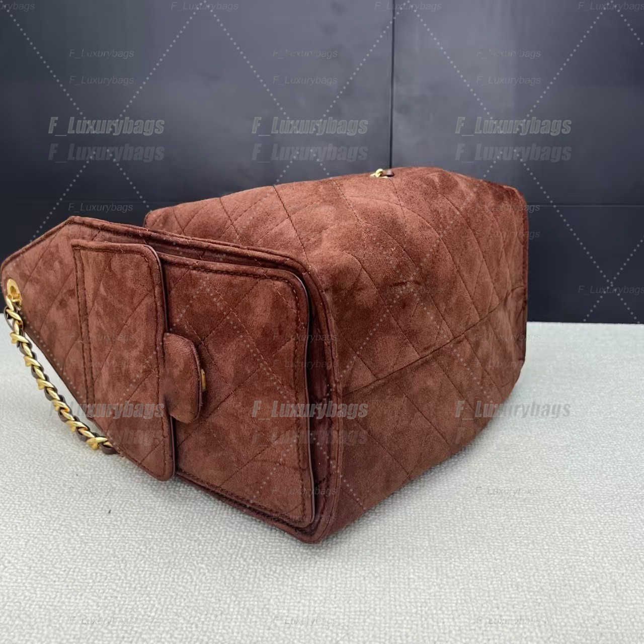 Evening Bags Shoulder Bags Designer shoulder diamond check long chain fashion bucket crossbody bag Big homeless person 25 suede leather grey casual luxury brand - 4 of 8