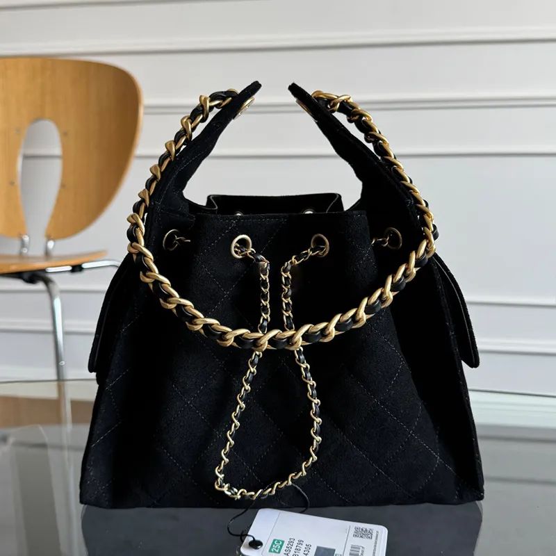 Designer Bag String Bucket Tote bag Large Suede Leather Gray Casual Long Chain Crossbody Fashion with box - 2 of 8