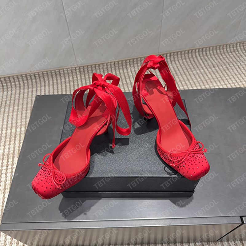 Designer Women Bow Crystal Dress Shoes High Heels Strappy Ballet Flats Party Fashion Show Red Silk Shoes Dance Shoes 1010 - 8 of 8