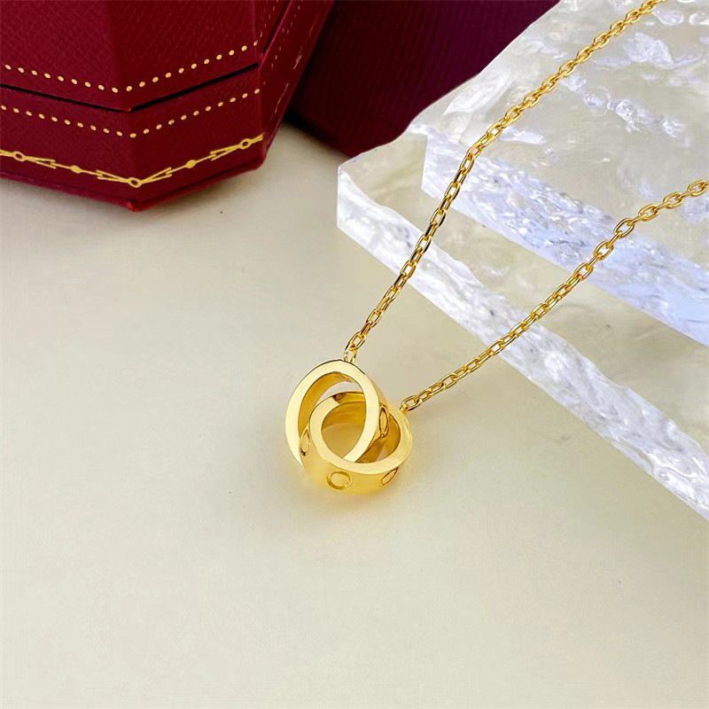 Luxury Designer Necklace Diamond Screw Love Necklaces For Men Cool Aesthetic Double Hoop Cjeweler Chains Mens Woman Pendant Necklaces Ladies Jewelry Gold Necklace - 3 of 9