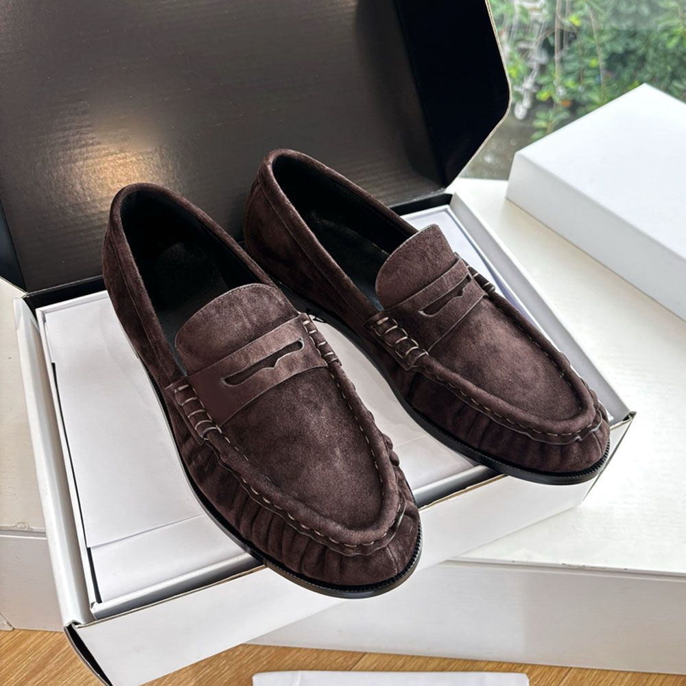 High quality Classic brown Suede Women's loafers slip on shoes Flat heel dress shoes designer loafers for women laidy holiday Leisure Driving shoes Mule slippers 35-43 - 2 of 8