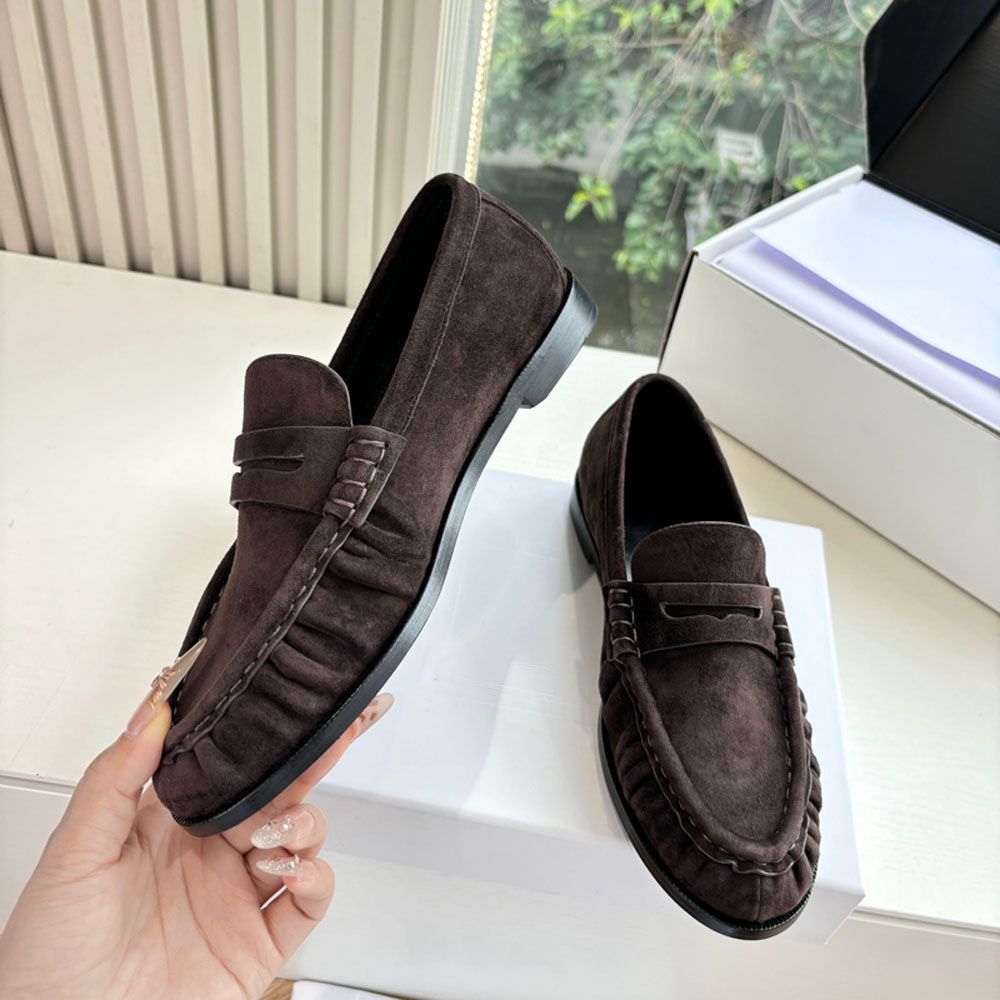 High quality Classic brown Suede Women's loafers slip on shoes Flat heel dress shoes designer loafers for women laidy holiday Leisure Driving shoes Mule slippers 35-43 - 5 of 8