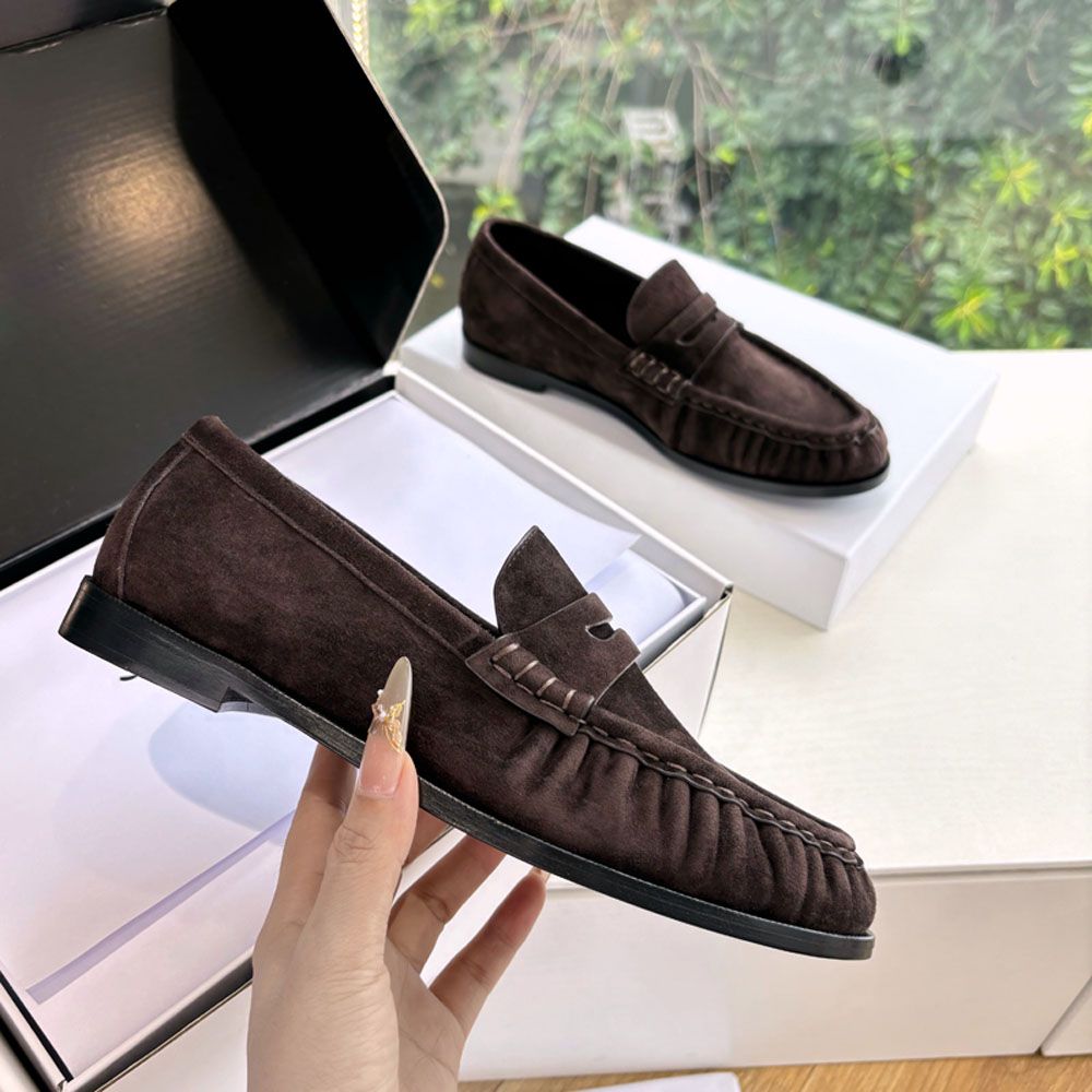 High quality Classic brown Suede Women's loafers slip on shoes Flat heel dress shoes designer loafers for women laidy holiday Leisure Driving shoes Mule slippers 35-43 - 6 of 8