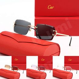 Luxury Designer Sunglasses Panthere Santos Rimless Metal Frame Titanium Gold Tone Leopard Claw Detail UV400 Protection Fashion Eyewear For Men Women With Box - kalmora
