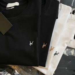 Embroidery Chest Logo Cotton T-shirt Unisex Crew Neck Loose Casual Basic Tee - kalmora