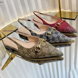 Horsebit Women Canvas Slingback Ballet Flats Metal Horsebit Decor Pointed Toe Back Strap heels Sandals Footwear for Office Dating Wedding Party dress shoes - kalmora