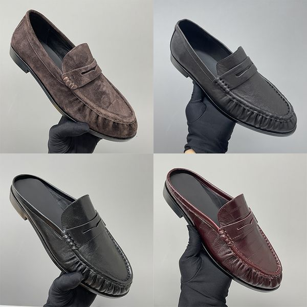 Top Quality Ruched Penny Loafers Le Loafers Backless Mules Designer Men Women Creased Leather Suede Slip On Flat Dress Shoes Classic Daily Streetwear Footwear 1137 - Fashion Collection - kalmora