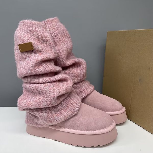 Classic Mini Dipper Boots Wool Over The Knee Boots Womens Puffer Boot Winter Sock Boots Wool Platform Boots Warm Wear Stretch Seam 960 - Shoes & Accessories - kalmora