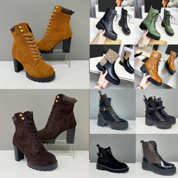 High Heel Boots Suede Calf Leather Winter Boots Camel Brown Ankle Boot Over Knee Boot Woman Martin Designer Classic New Vintage Print High Quality Letter Outsoles 013 - Shoes & Accessories - kalmora