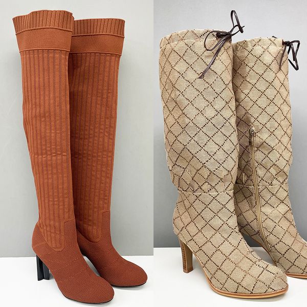 2026 Women Designer Boots Over The Knee Sock Boot Winter Socks Long Boot Adjustable Straps Canvas Zipper Laces Original Shoes Ladies Girls Sexy Knee High Boot 335 - Shoes & Accessories - kalmora