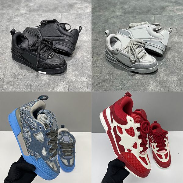 Top Quality Designer Men Women Low Top Skate Classic Sneakers Patchwork Leather Mesh Rhinestone Platform Casual Walking Lace Up Fashion Trainer Shoes EU36-47 - Bags, Shoes & Accs - kalmora