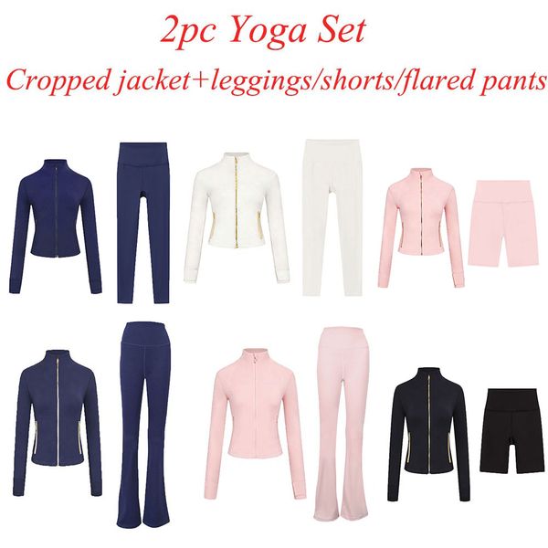 2Pc Gym Set Cropped Jacket Gym Clothe Woman Crop Jacket Women Leggings Run Short Workout Outfits Fitness Leggings for Woman Designer - Sports & Outdoors - kalmora