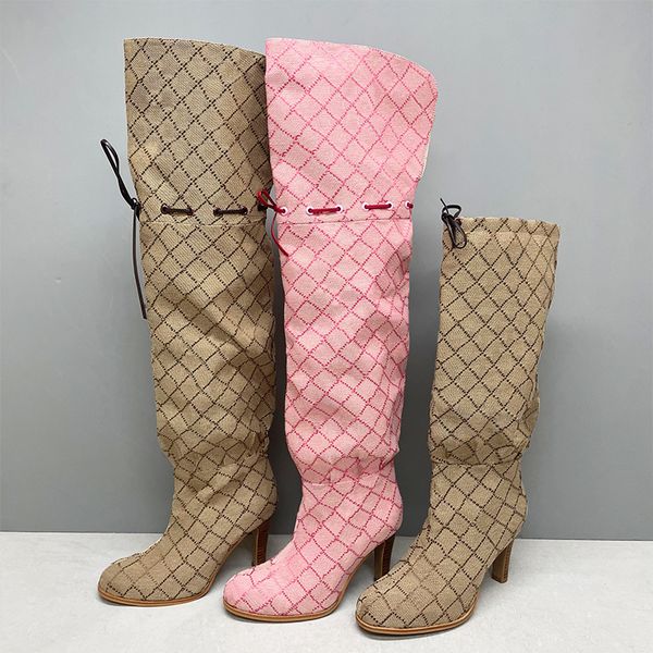 Over The Knee Boot Women Designer Boots Winter Sock Long Boot Adjustable Straps Canvas Zipper Laces Original Shoes Ladies Girls Sexy Knee High Boot 335 - Shoes & Accessories - kalmora