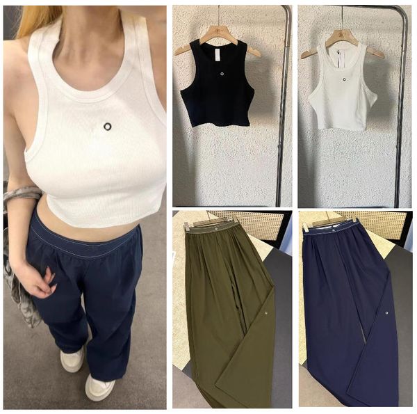Women Ribbed Crop Tank Top Knit Embroidery Letter Sleeveless U Neck Casual Sports Vest For Yoga Fitness Daily Summer Outfit - Apparel - kalmora
