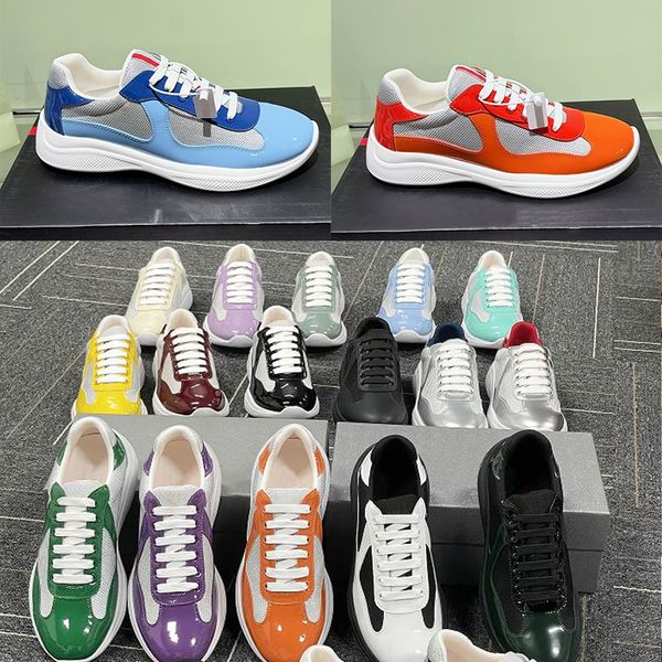 Luxury Sport Shoes Designer Men Americas Cup Yachting Sneakers Runner Flat Trainers Casual Shoes Patent Leather Black Blue Mesh Lace-Up Outdoor Shoes NO53 - Shoes & Accessories - kalmora