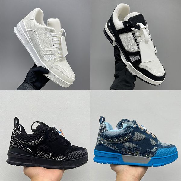 Designer Men Women Low Top Skate Classic Sneakers Patchwork Leather Mesh Rhinestone Platform Casual Walking Lace Up Fashion Trainer Shoes Top Quality 268 - Shoes & Accessories - kalmora