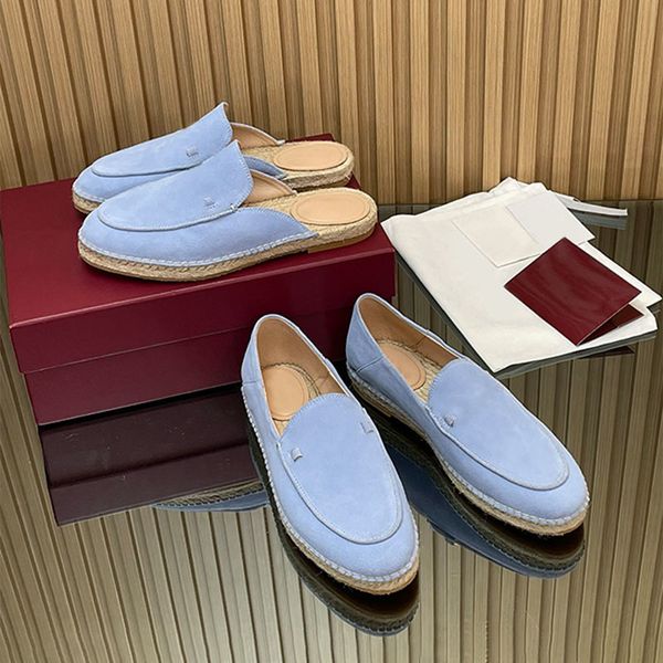Trendy Women Loafer Slides Espadrille Mules Straw Woven Suede Leather Designer Casual Shoes 1034 - Shoes & Accessories - kalmora