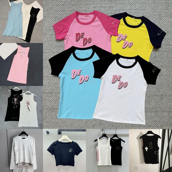Designer Printed T Shirts Women Round Neck Slim Fit Bottoming Tops Summer Brand Street Style Tank Top Birthday Nightclub Vest - Apparel - kalmora