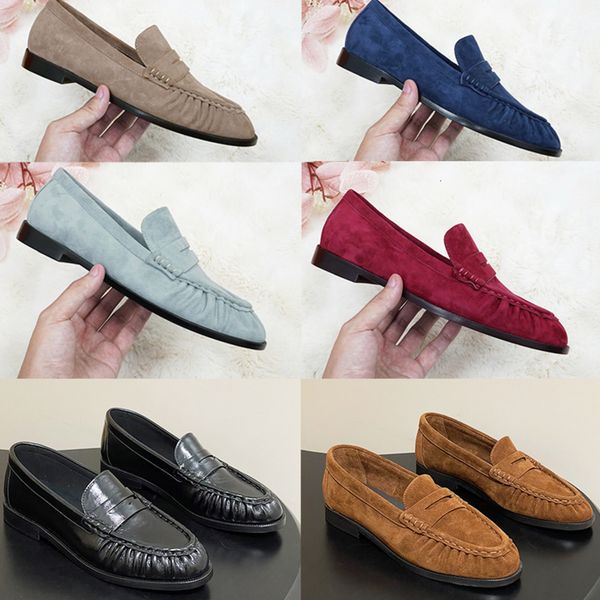 Designer Classic Penny Loafers Le Loafers Slip On Mules Men Women Premium Creased Genuine Leather Suede Pleated Toe Office Dress Flat Shoes 1137 - Shoes & Accessories - kalmora