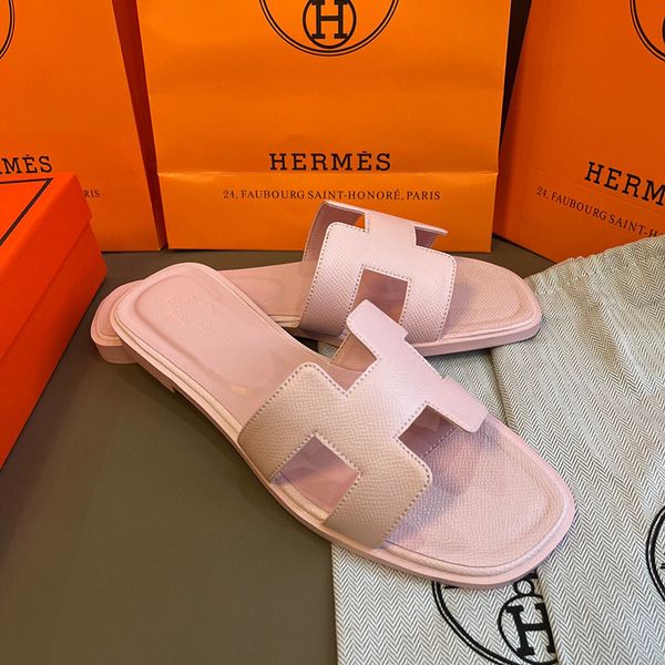 Hermes oran sandals free shipping with box claquette slippers for women designer white pink brown black red luxury flat sandals leather outdoor beach flip flops - Shoes & Accessories - kalmora