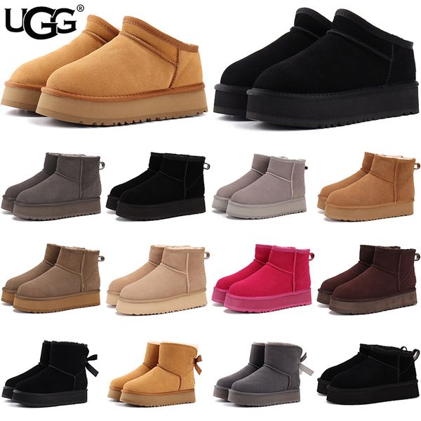 UGG Women's Classic Ultra Mini Platform Boots Suede Shearling Lined Thick Sole Winter Warm Anti-Slip Ankle Snow Boots Multiple colors - Shoes & Accessories - kalmora