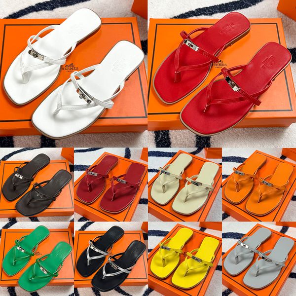 Hermes Miss sandal women Empir Kelly Buckle Thong designer Sandals Genuine Leather Flat Minimalist Slip On Summer Beach Flip Flop Slippers Multi Colors - Shoes & Accessories - kalmora