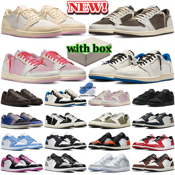 with box 1 1s low basketball shoes men women designer sneakers shy pink mocha olive black phantom blue velvet brown sports outdoor travis travi trainers scottshoes - Shoes & Accessories - kalmora