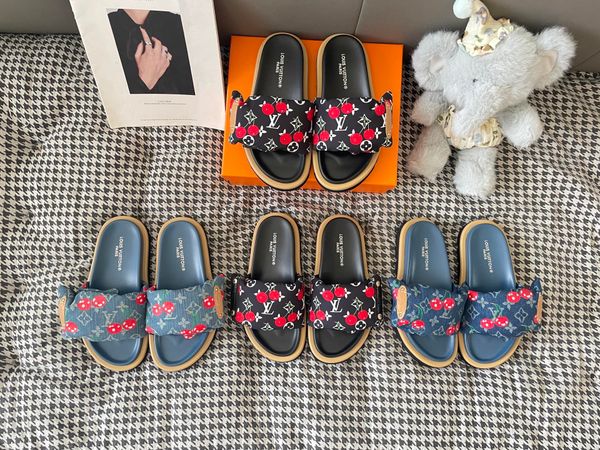 LV x TM Murakami Cherry Maya Sunset Flat Comfort Sandal Strap Platform Slide Sandals for Women Comfort Outdoor Beach Vacation Casual Slippers Multiple colors - Shoes & Accessories - kalmora