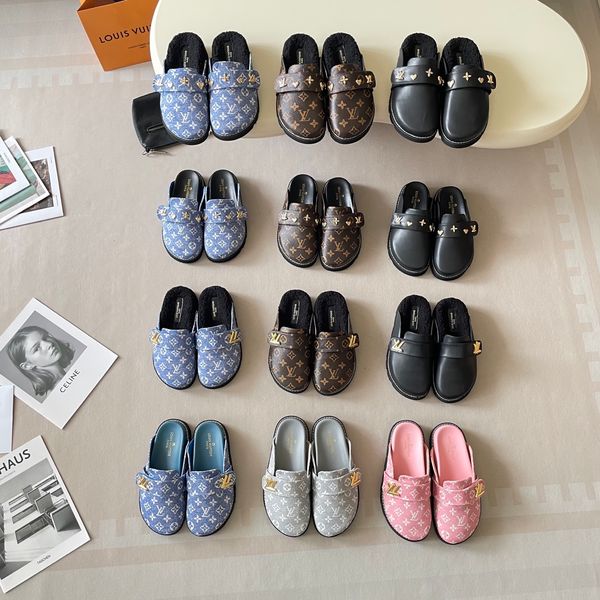 Louis Vuitton Cosy comfort Mule Clogs For Women Fleece Lined Warm Backless Platform Slides Non Slip Casual Autumn Winter Indoor Outdoor Slippers Multiple colors - Shoes & Accessories - kalmora