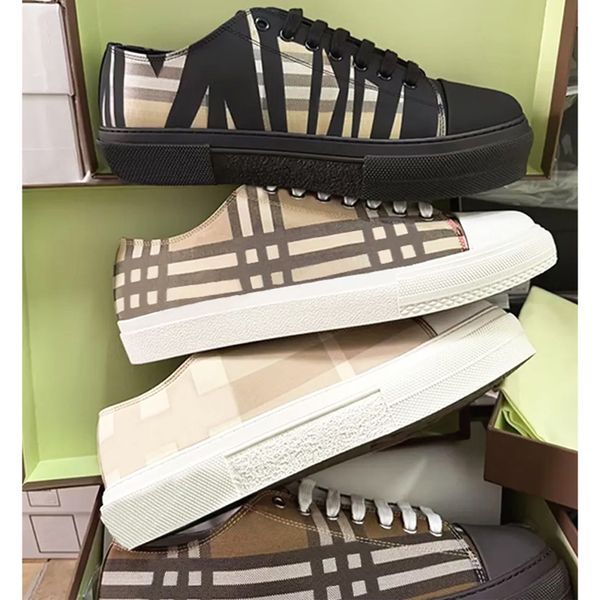 Designer Vintage Printed Check Leather Sneakers Woman Men Trainers Suede Casual Sho Two-tone Cotton Gabardine Flats Shoes Lettering Plaid Calfskin Canvas Shoes 288 - Bags, Shoes & Accs - kalmora