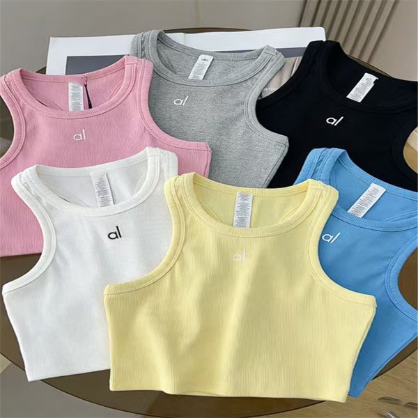 Designer tank top Women's Ribbed Yoga Tank Top Sleeveless Cropped Sports Vest Breathable Fitness Top for Pilates Workout Running - Apparel - kalmora