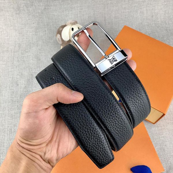 Man Belt Designer Genuine Leather Belts Width 3.4cm Classic Needle Buckle Gold Sliver Color Litchi Striped Plain Black Brown Colors - Fashion Accessories - kalmora
