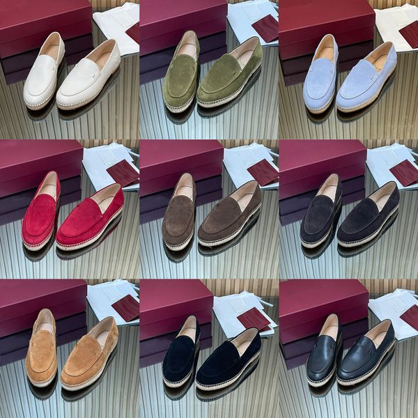 2026 New Women's Chic Espadrille Flats Designer Loafers Straw Woven Slip-On Slippers Soft Suede Leather Casual Summer Shoes 1034 - Shoes & Accessories - kalmora