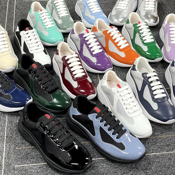 Men Women Patent Leather Black Mesh Lace Up Casual Sneakers Flat Outdoor Sports Running Trainers Shoes Big Size 49 With Box NO53 - Shoes & Accessories - kalmora