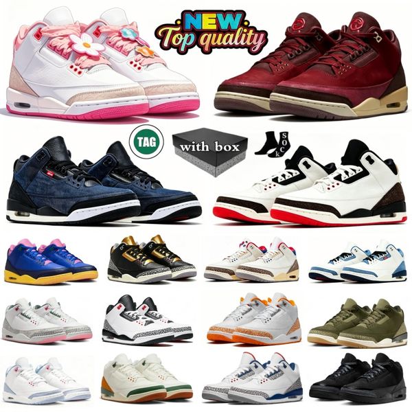 With box 3 Basketball Shoes 3s Black Cat Medium Olive SoleFly Brazil BIN 23 True Blue Worlds Best Dad Champagne Oysters Denim Pink Glow Mens Womens Trainers Sport - Bags, Shoes & Accs - kalmora