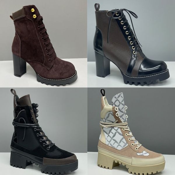 Designer Women Ankle Boot Luxury Martin Desert Boots High Heel Boots Suede Calf Leather Winter Boots Camel Over Knee Boot Woman Classic Vintage Print High Quality 013 - Shoes & Accessories - kalmora