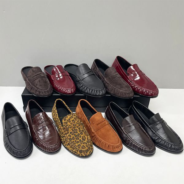 Genuine Leather Moccasin Flats Mules Loafers Men Women Designer Pleated Le Loafer Luxury Y Penny Loafers EU47 Slippers Creased Suede Office Dress Shoes 1137 - Shoes & Accessories - kalmora