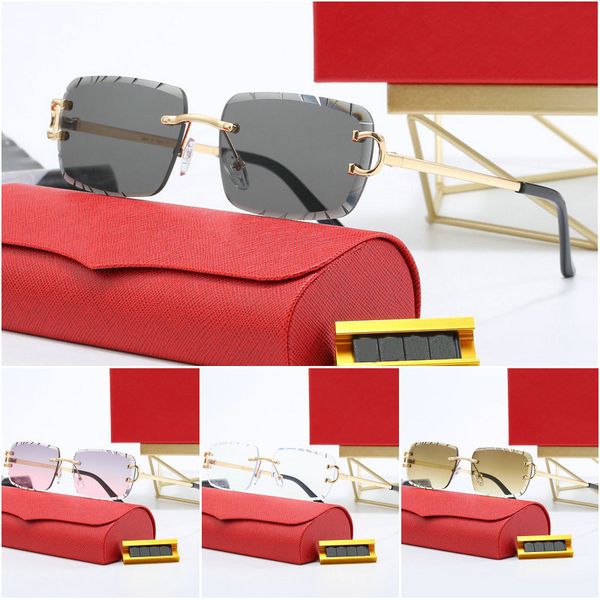 Designer Sunglasses Sports Mens Women Gold and Sier Frameless Metal Round Oval Optical Frame Black Grey Blue Transparent Lens Sun Eyewear Fashion Glasses - kalmora