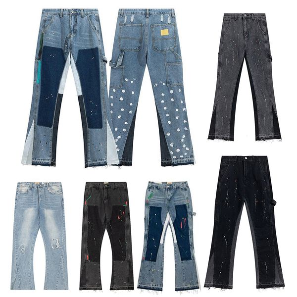 Mens Designers Flared Jeans Hip Hop Spliced men jeans Distressed Ripped Slim Fit Denim Trousers Mans Streetwear Washed Pants Size S-XL - Apparel - kalmora