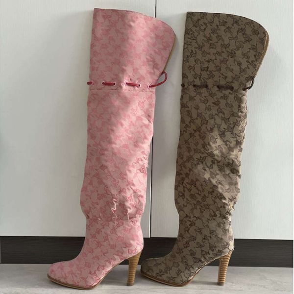 Women Designer Boots Over The Knee Boots Winter Long Boot Adjustable Straps Canvas Zipper Laces Original Shoes Ladies Girls Sexy High Boot 317 - Shoes & Accessories - kalmora
