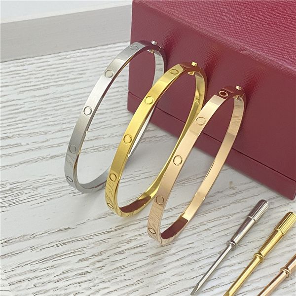 4MM Screw narrow Designer Jewelry Classic Gold Bangle 18K Gold Plated Titanium Steel Diamond for Women Men Bracelets Silver luxury Jewelry Designers 16 to 19 size - Jewelry - kalmora