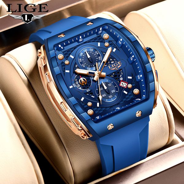 LIGE Top Brand Luxury Square Quartz Watches for Men Fashion Casual Sport 50M Waterproof Man Watch Auto Date Military Chronograph - Watches - kalmora